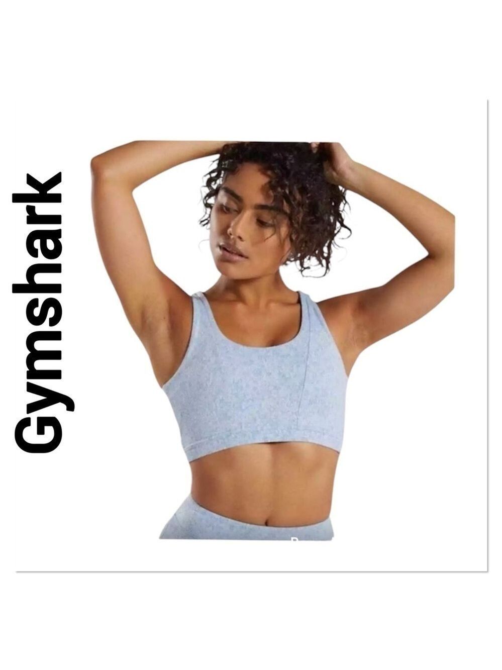 GYMSHARK Blue Fleur Texture Moisture-wicking Overlapping Sports Bra Medium